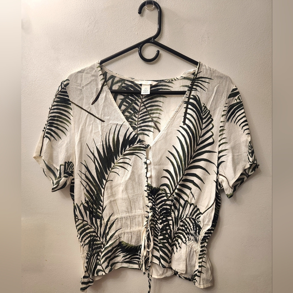H&M Black and White Palm Leaf Blouse